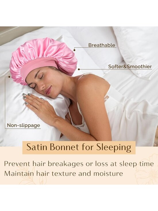 〽️Women Pink Light Silk Bonnet Sleeping Double Layer Satin Natural Curly Hair main image 4